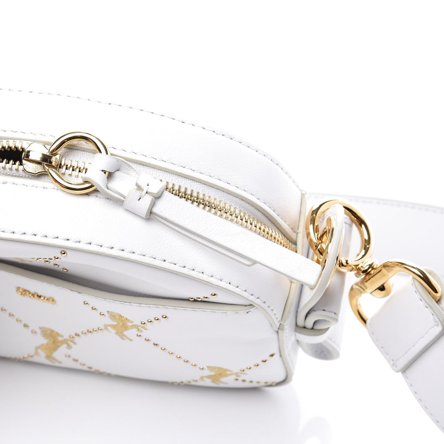 Smooth Calfskin Little Horses Embroidered Shoulder Bag White