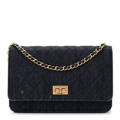 Chanel Denim Quilted Reissue Wallet On Chain WOC Blue 1 of 17