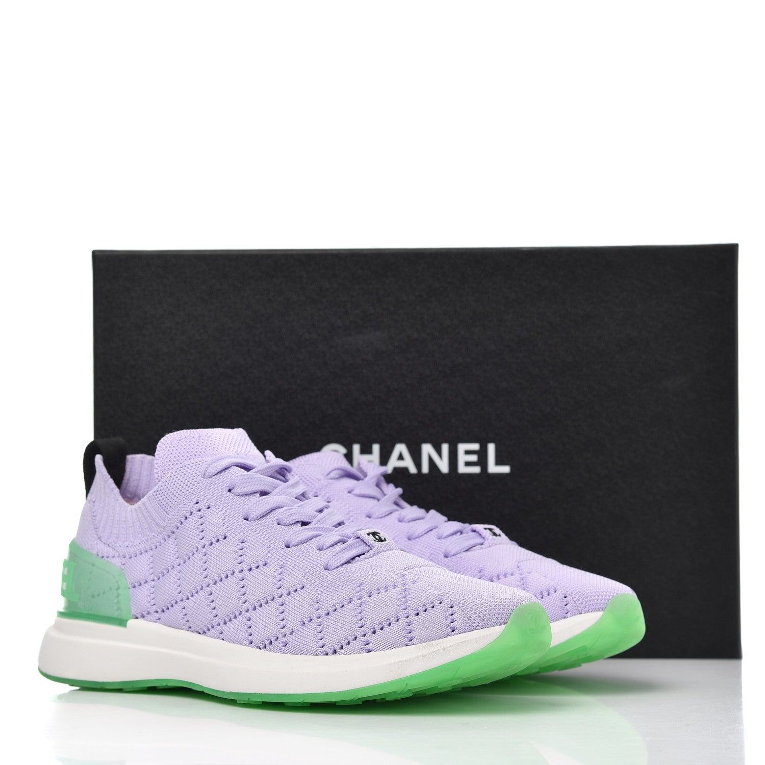 Chanel Knit Quilted Womens CC Sneakers 39.5 Light Purple 14 of 14