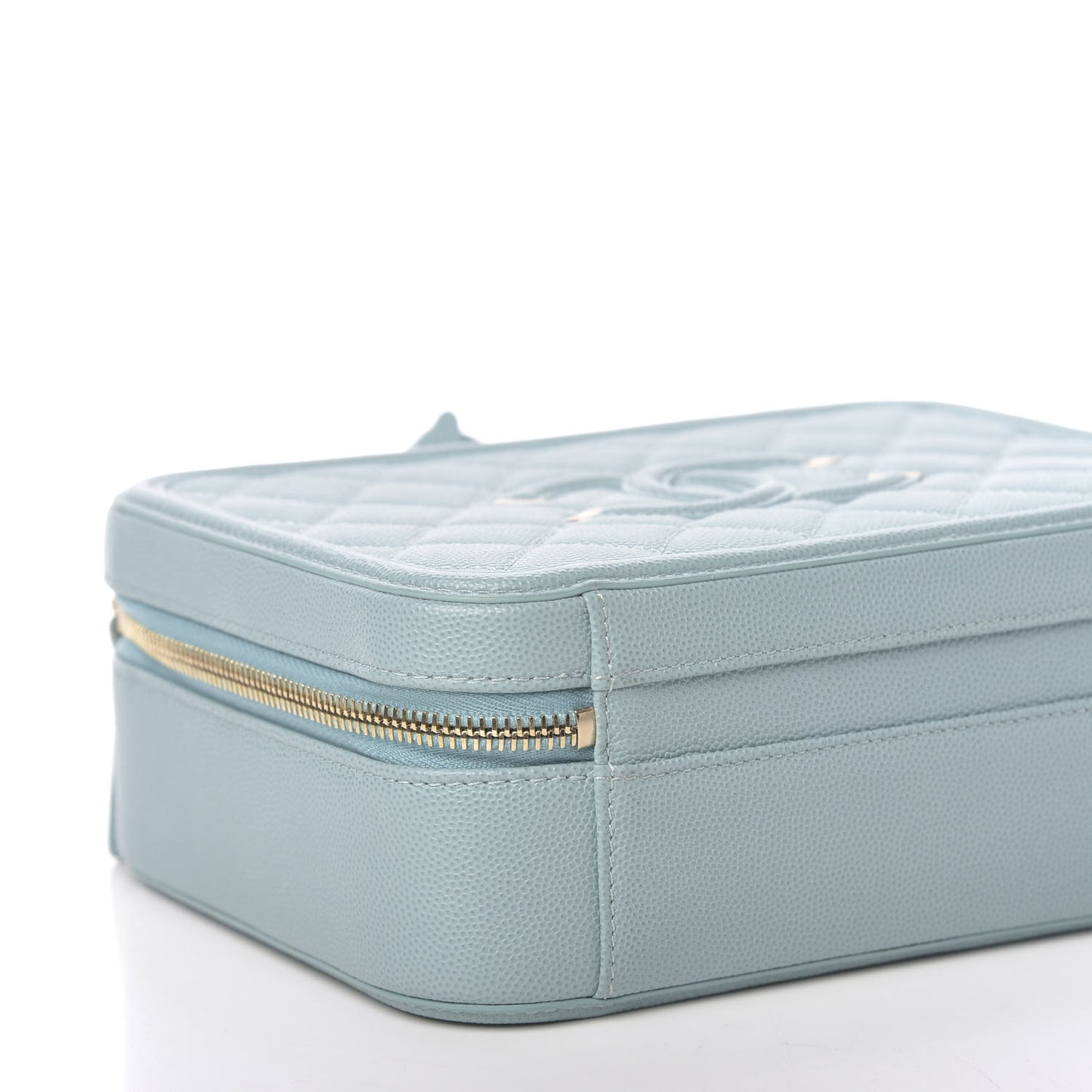 Caviar Quilted Medium CC Filigree Vanity Case Light Blue