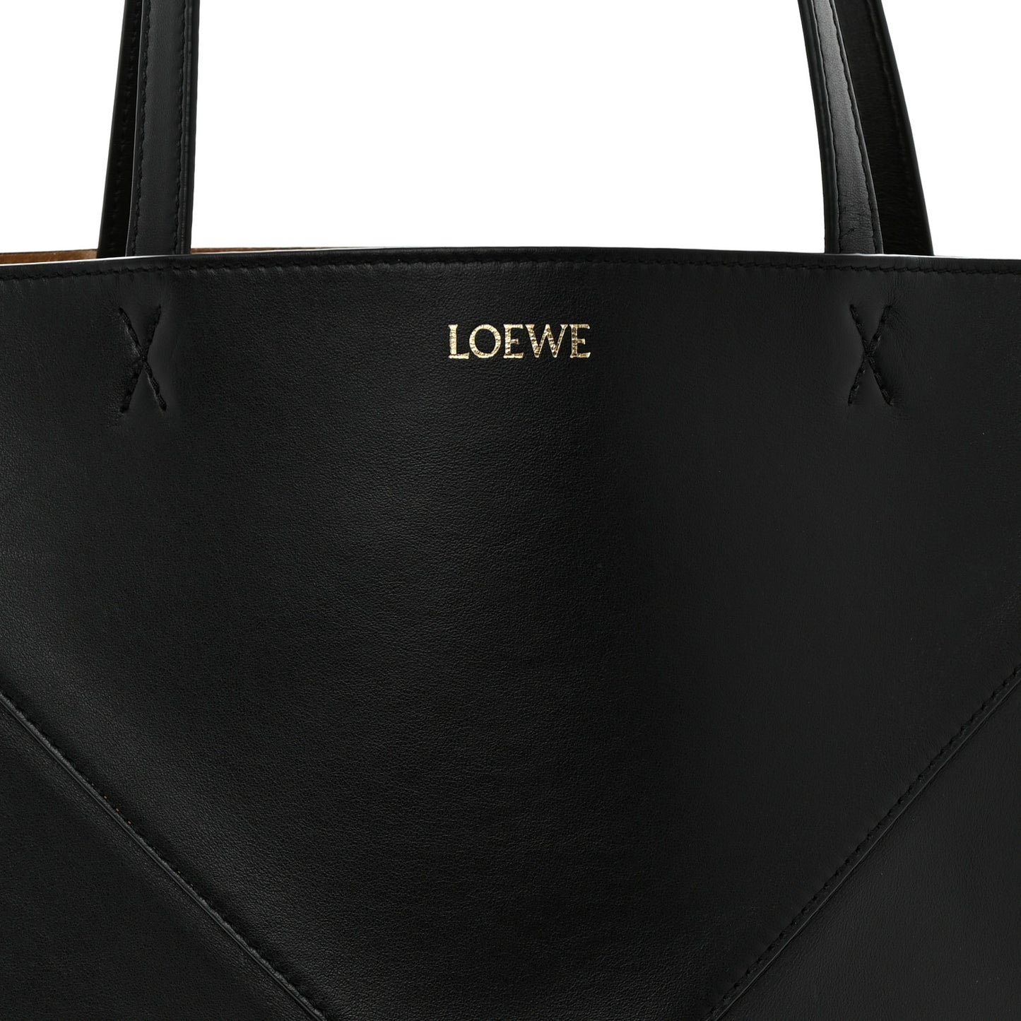 Shiny Calfskin Medium Puzzle Fold Tote Black
