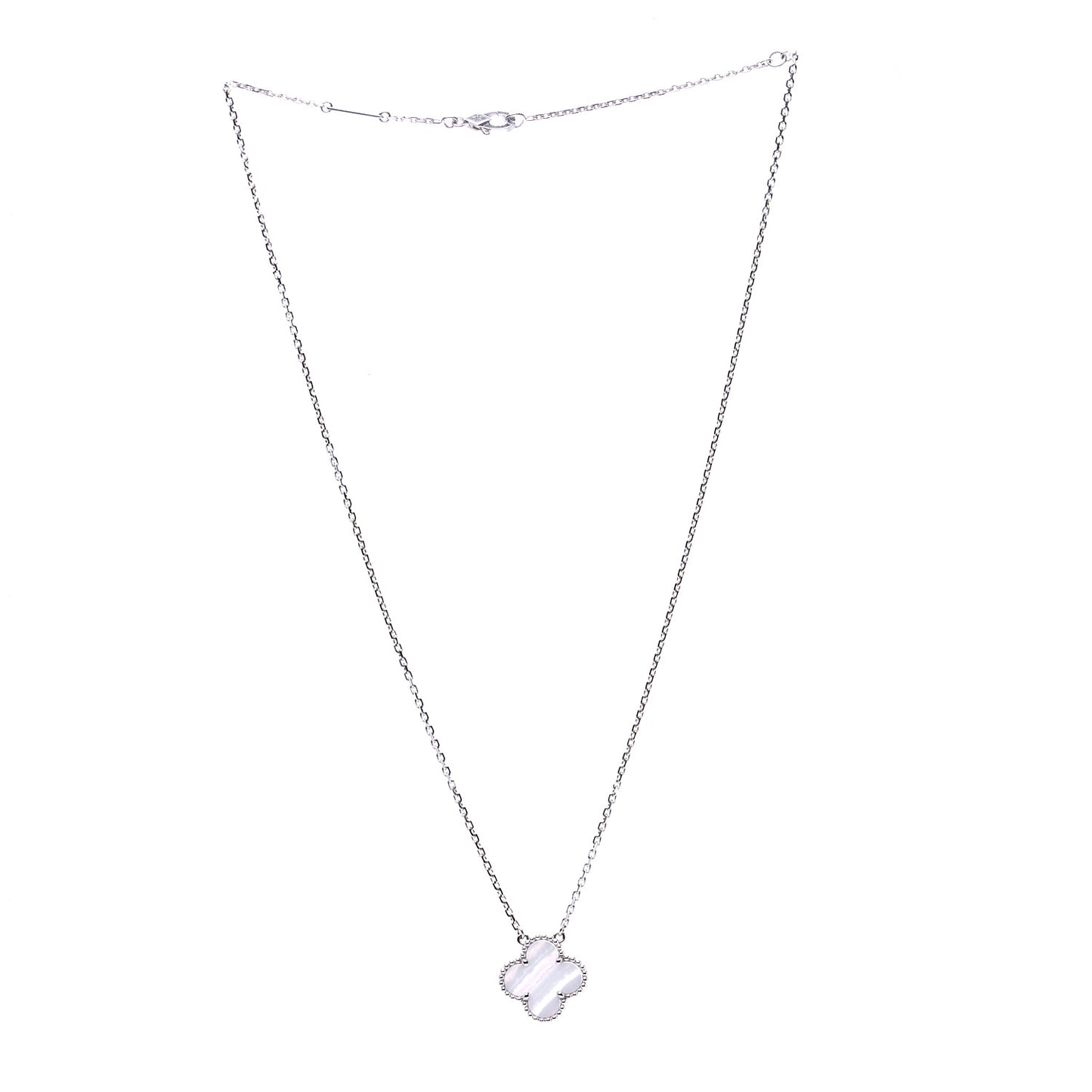 18K White Gold Chalcedony Vintage Alhambra Pendant Necklace