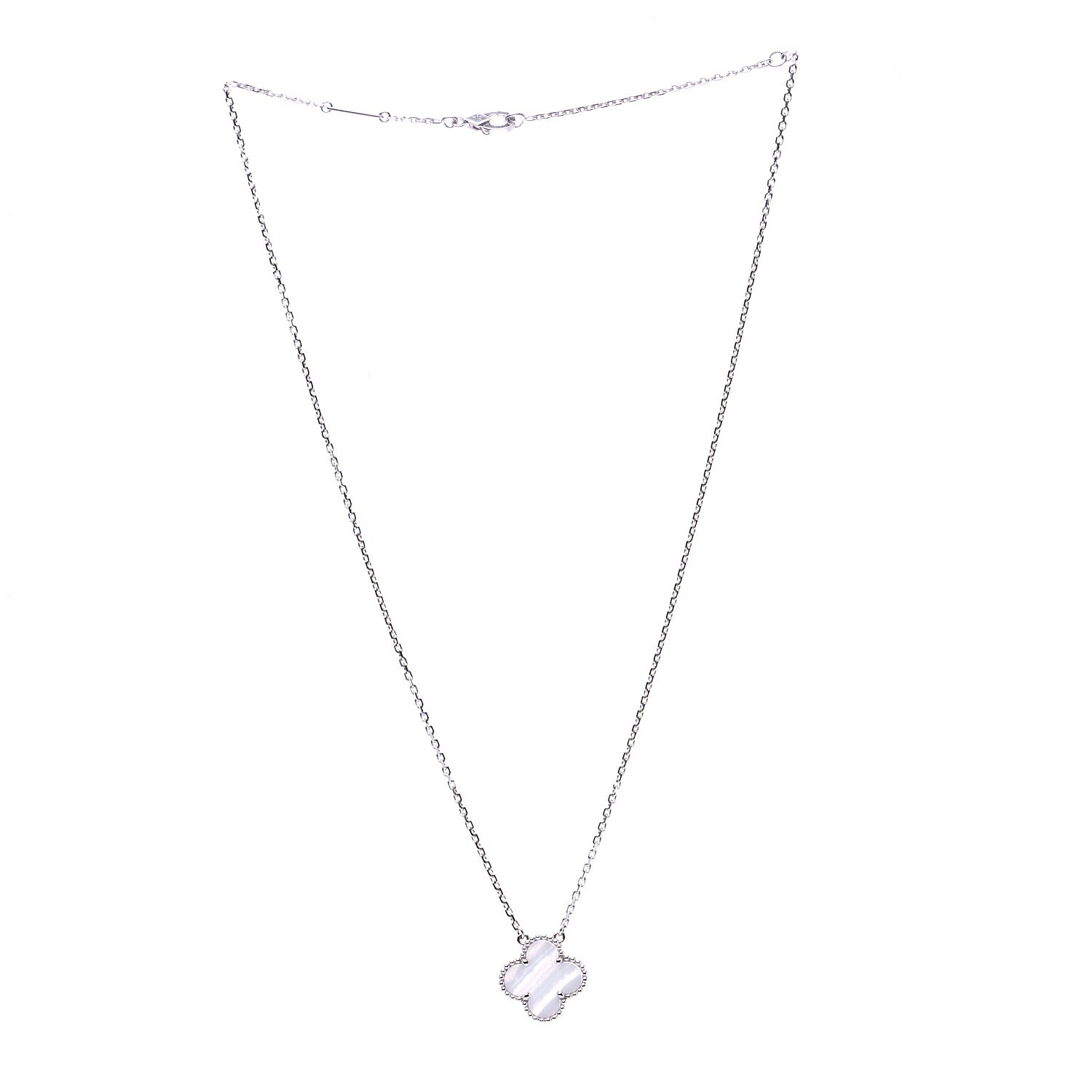 Van Cleef & Arpels 18K White Gold Chalcedony Vintage Alhambra Pendant Necklace 3 of 7