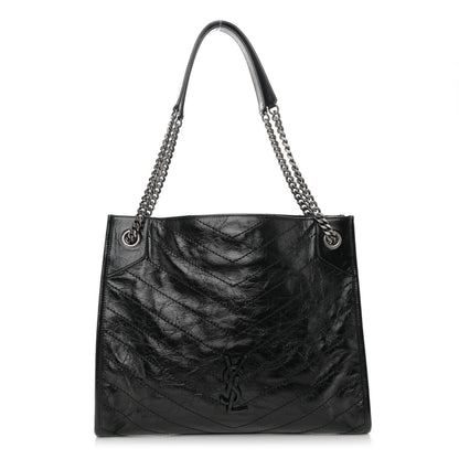 Saint Laurent Crinkled Calfskin Matelasse Monogram Medium Niki Shopper Tote Black 1 of 10