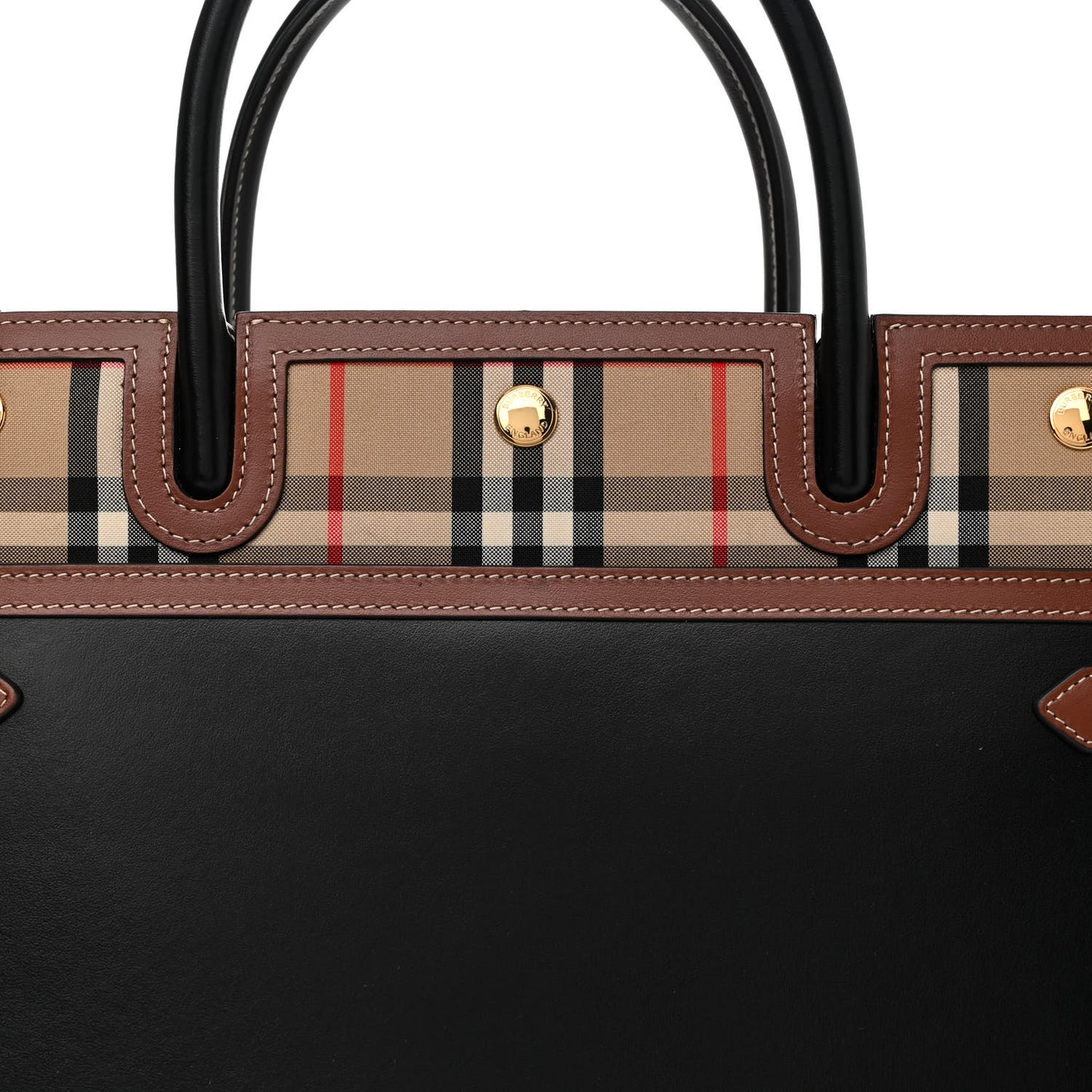 Calfskin Vintage Check Medium Two Handle Title Bag Black