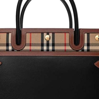 Burberry Calfskin Vintage Check Medium Two Handle Title Bag Black 7 of 10