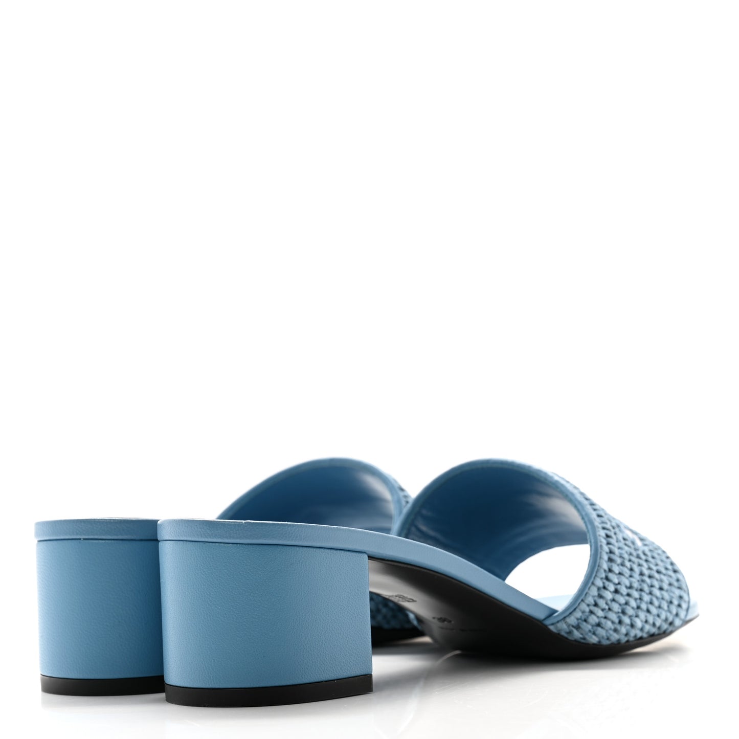 Raffia Logo Mule Sandals 38 Denim Blue