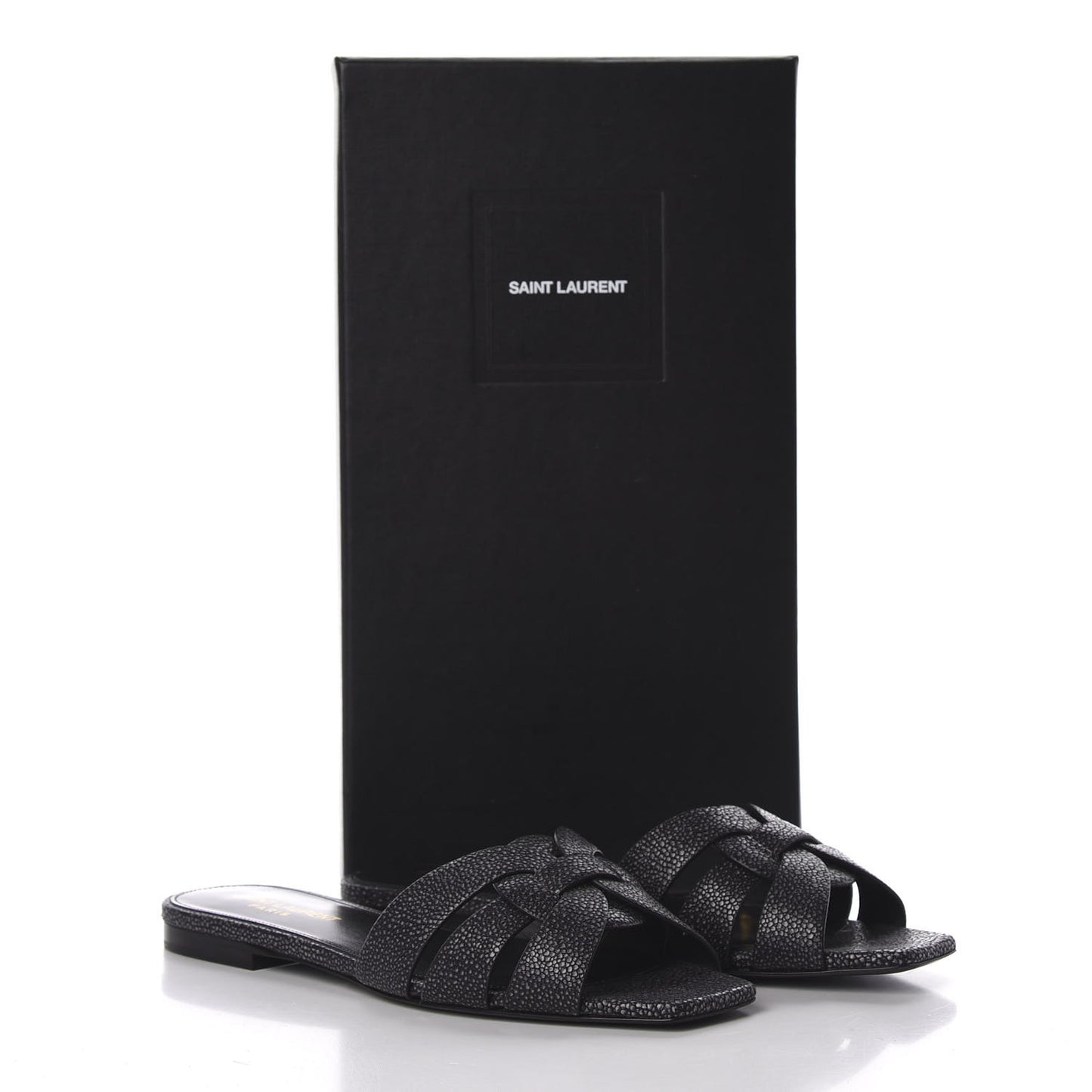 Calfskin Galuchat Embossed Tribute 05 Slide Sandals 36.5 Black