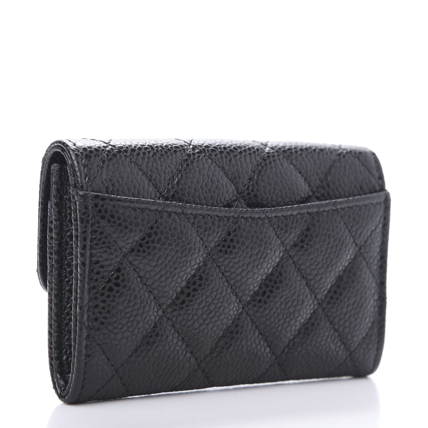 Caviar Quilted Flap Card Holder Wallet Black