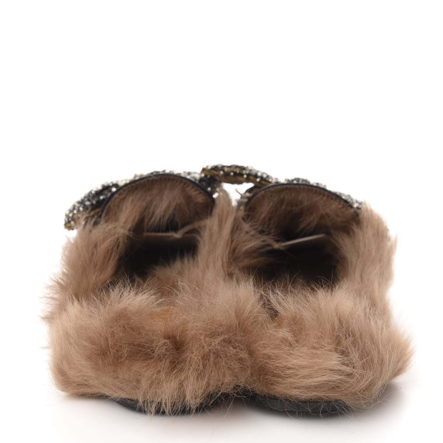 Gucci Malaga Kid Fur Crystal Bow Embroidered Womens Princetown Slippers 37.5 Black 5 of 9