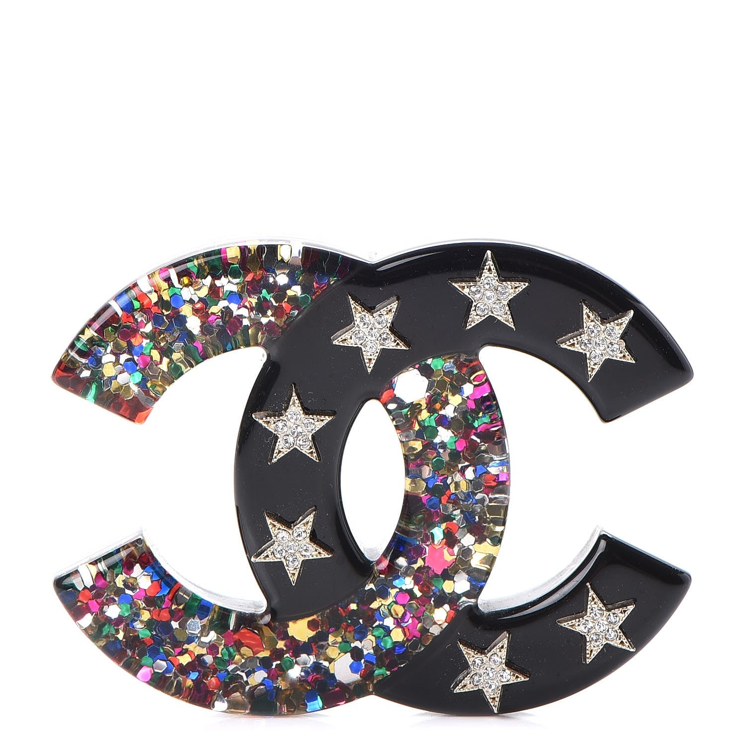 Chanel Resin Glitter Crystal CC Star Brooch Multicolor 1 of 5