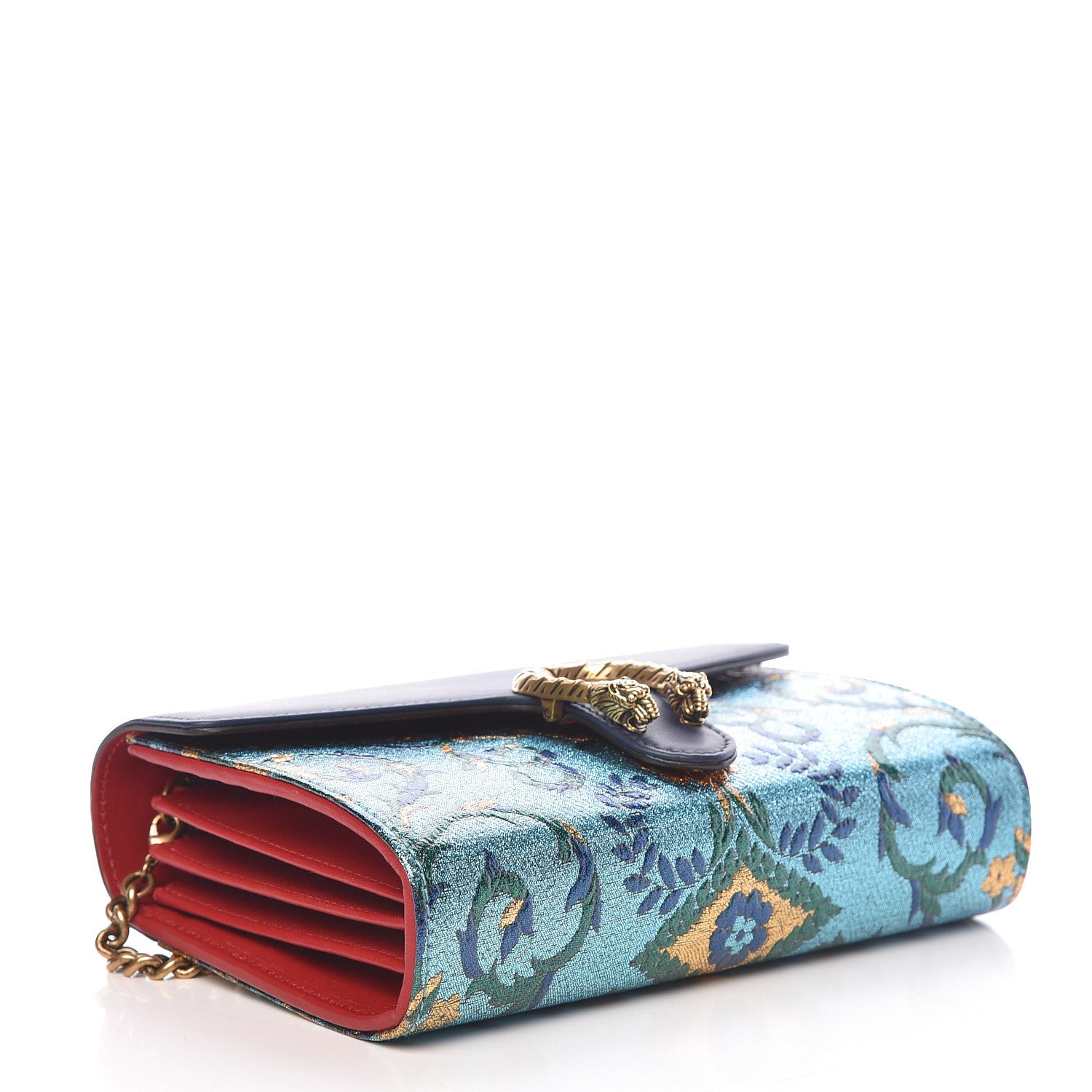 Gucci Metallic Brocade Calfskin Mini Dionysus Chain Wallet Black Blue Azure 4 of 14