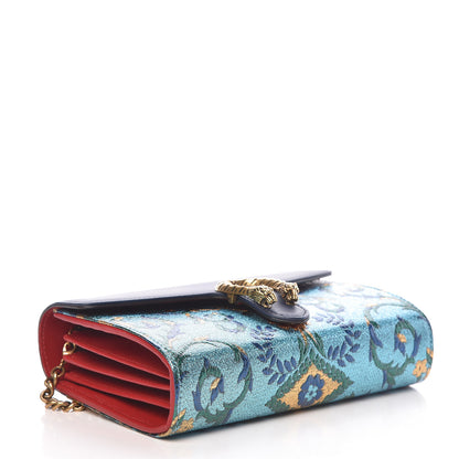 Gucci Metallic Brocade Calfskin Mini Dionysus Chain Wallet Black Blue Azure 4 of 14