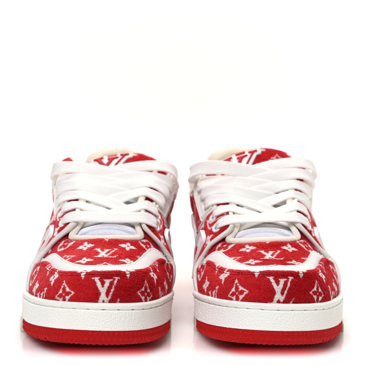 Louis Vuitton Jacquard Velvet Monogram Mens LV Trainer Sneakers 6.5 Red 3 of 10