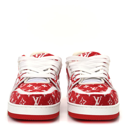 Louis Vuitton Jacquard Velvet Monogram Mens LV Trainer Sneakers 6.5 Red 3 of 10