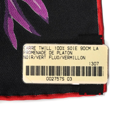 Hermes Silk La Promenade De Platon Scarf 90 Black Vert Fluo Vermillon 3 of 5