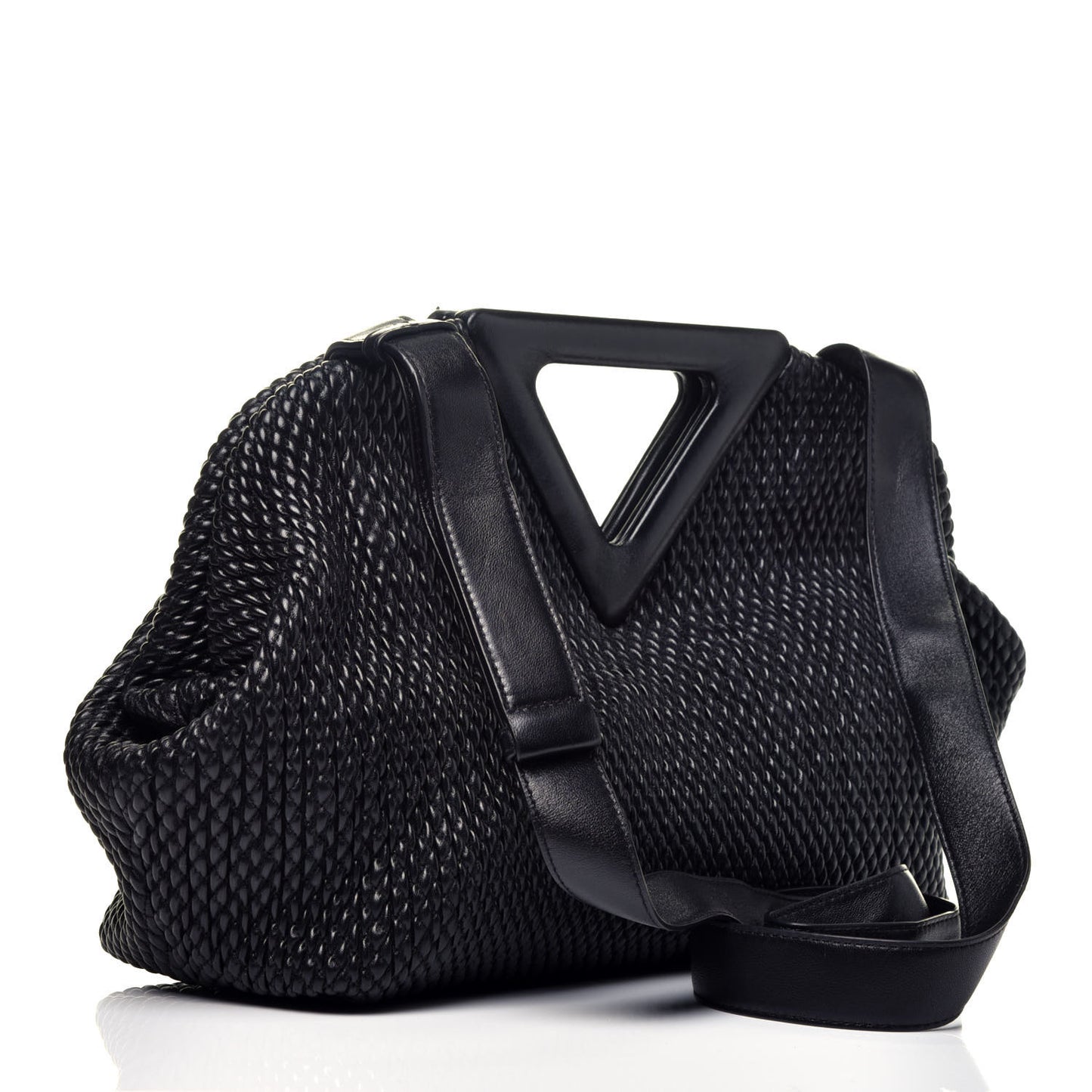 Calfskin Knit Large The Point Triangle Bag Black