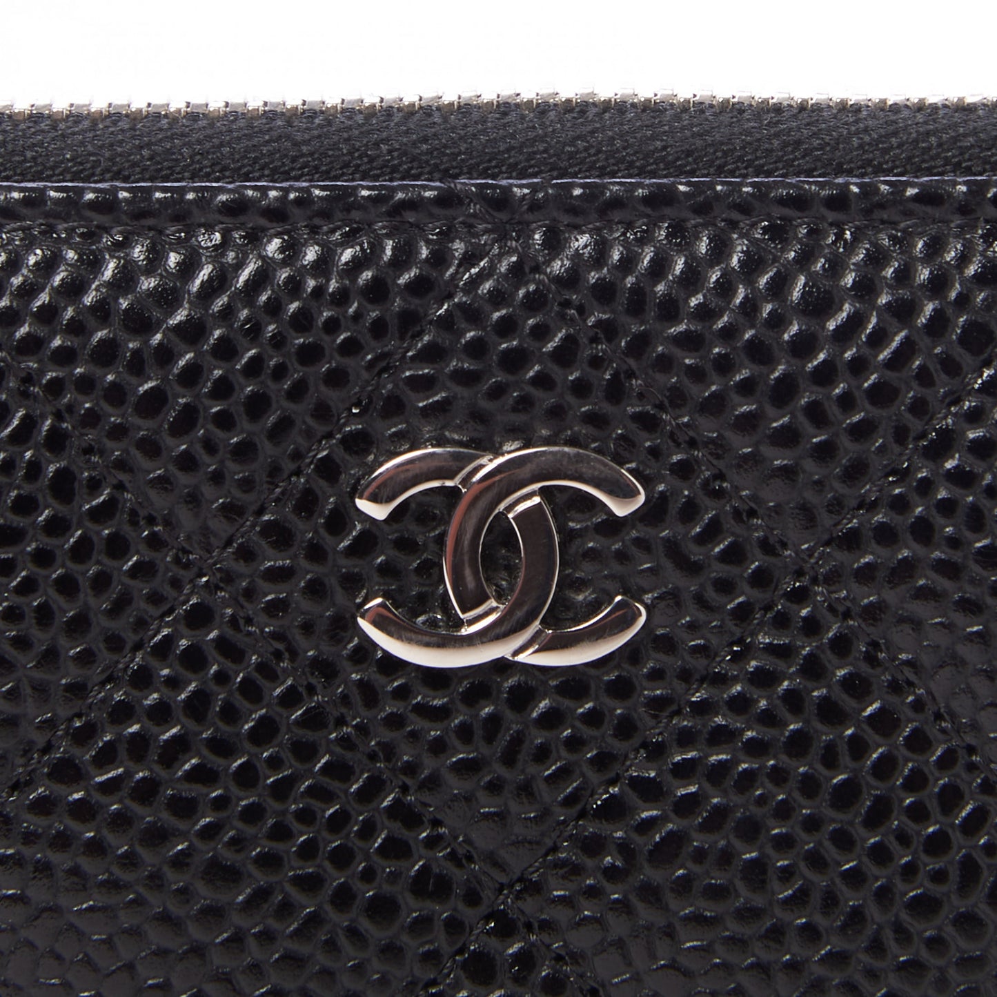 Caviar Quilted Large Gusset Zip Around Wallet Black