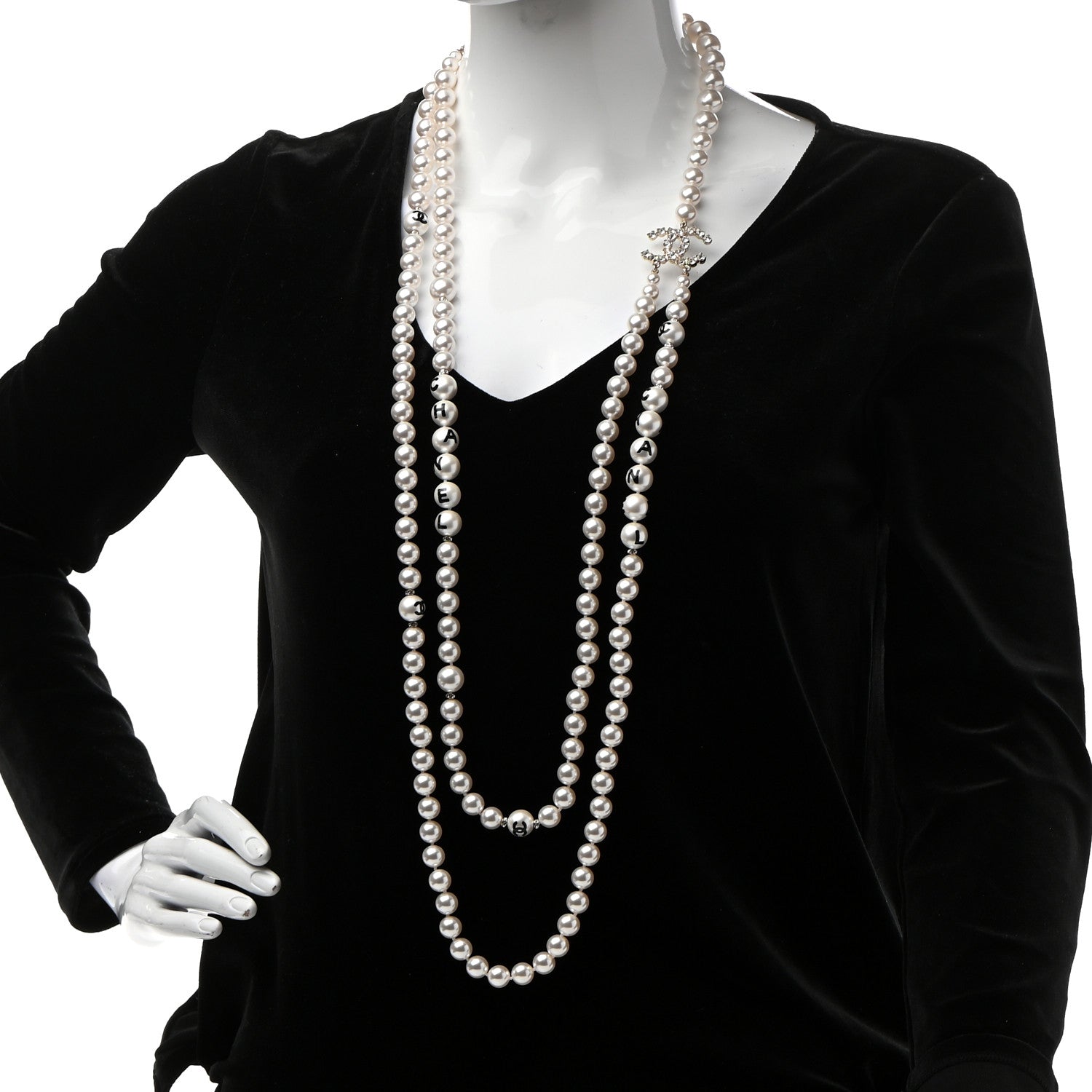 Chanel Crystal Pearl CC Long Multi Strand Necklace Gold 2 of 7