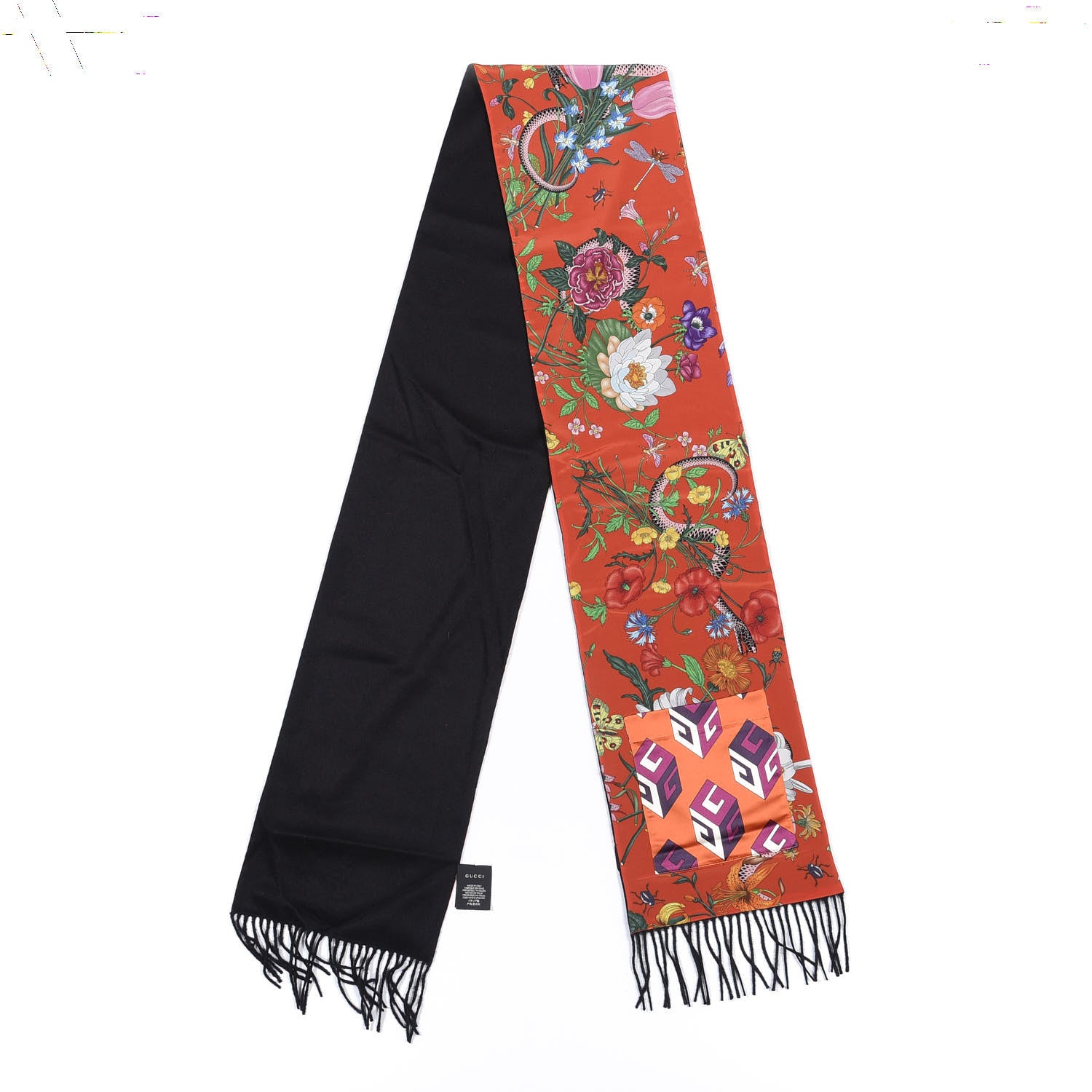 Gucci Cashmere Silk Cubemis Scarf Black Red 4 of 4