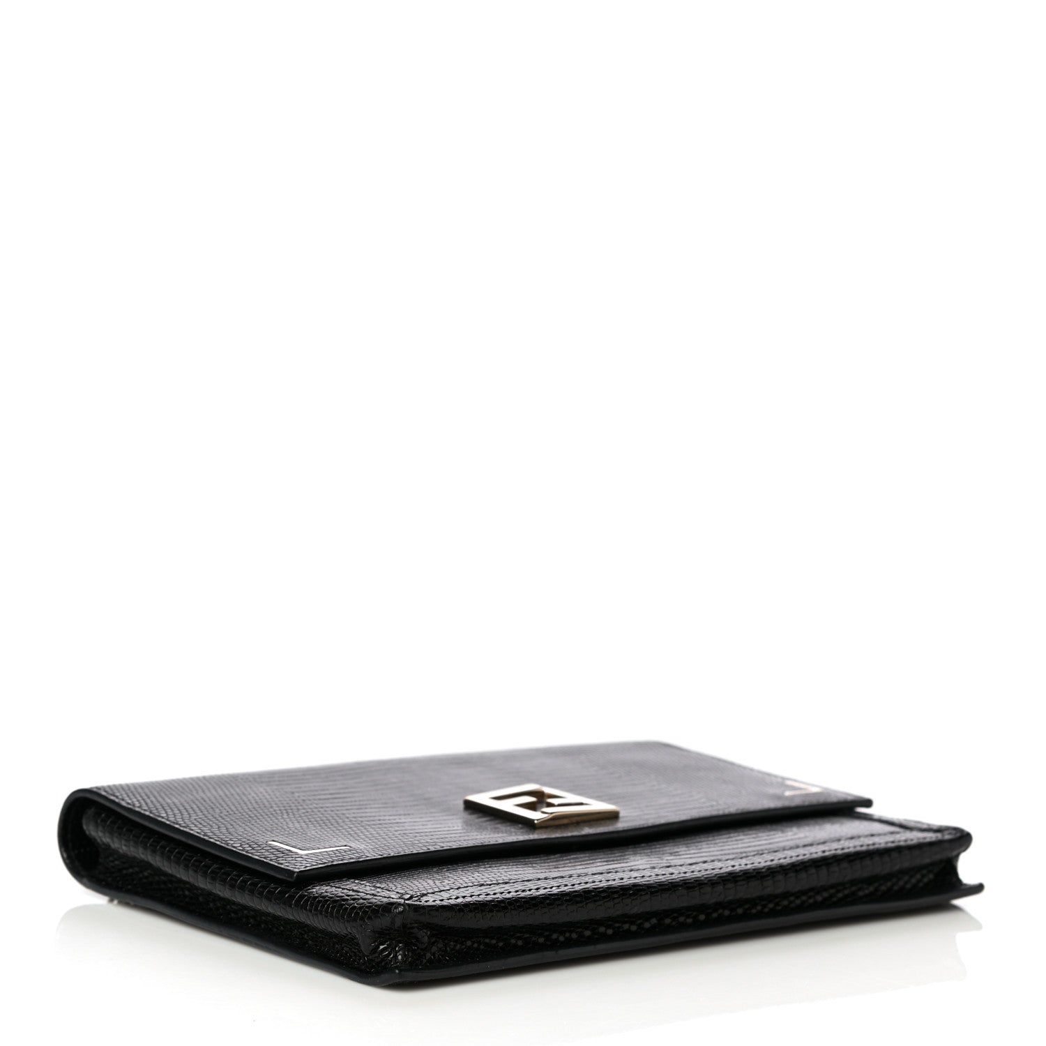 Fendi Calfskin Lizard Embossed Wallet on Chain Black 4 of 15