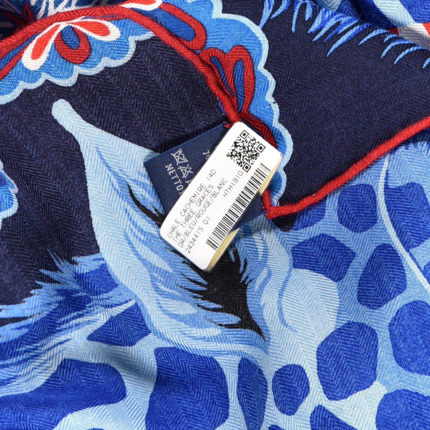 Cashmere Silk The Three Graces Shawl 140 Bleu Rouge White