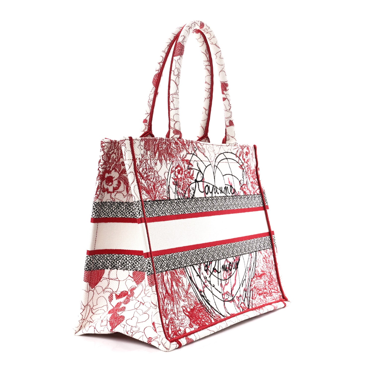 Christian Dior Canvas Embroidered Medium Dioramour D-Royaume Book Tote Red Multicolor 3 of 10