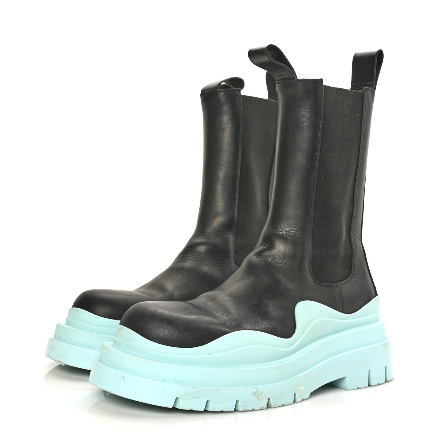Calfskin The Tire Chelsea Boots 41 Black Pale Blue