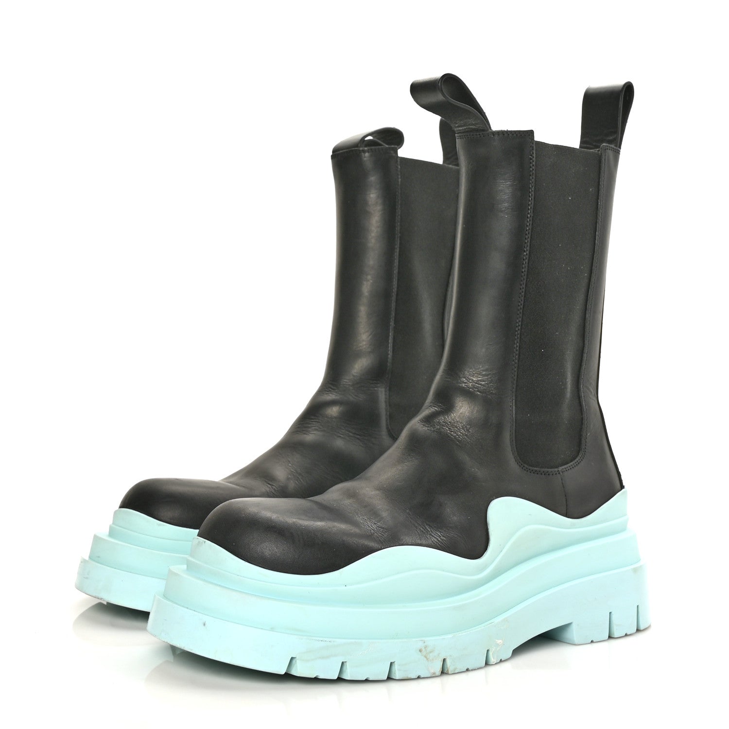 Bottega Veneta Calfskin The Tire Chelsea Boots 41 Black Pale Blue 3 of 9