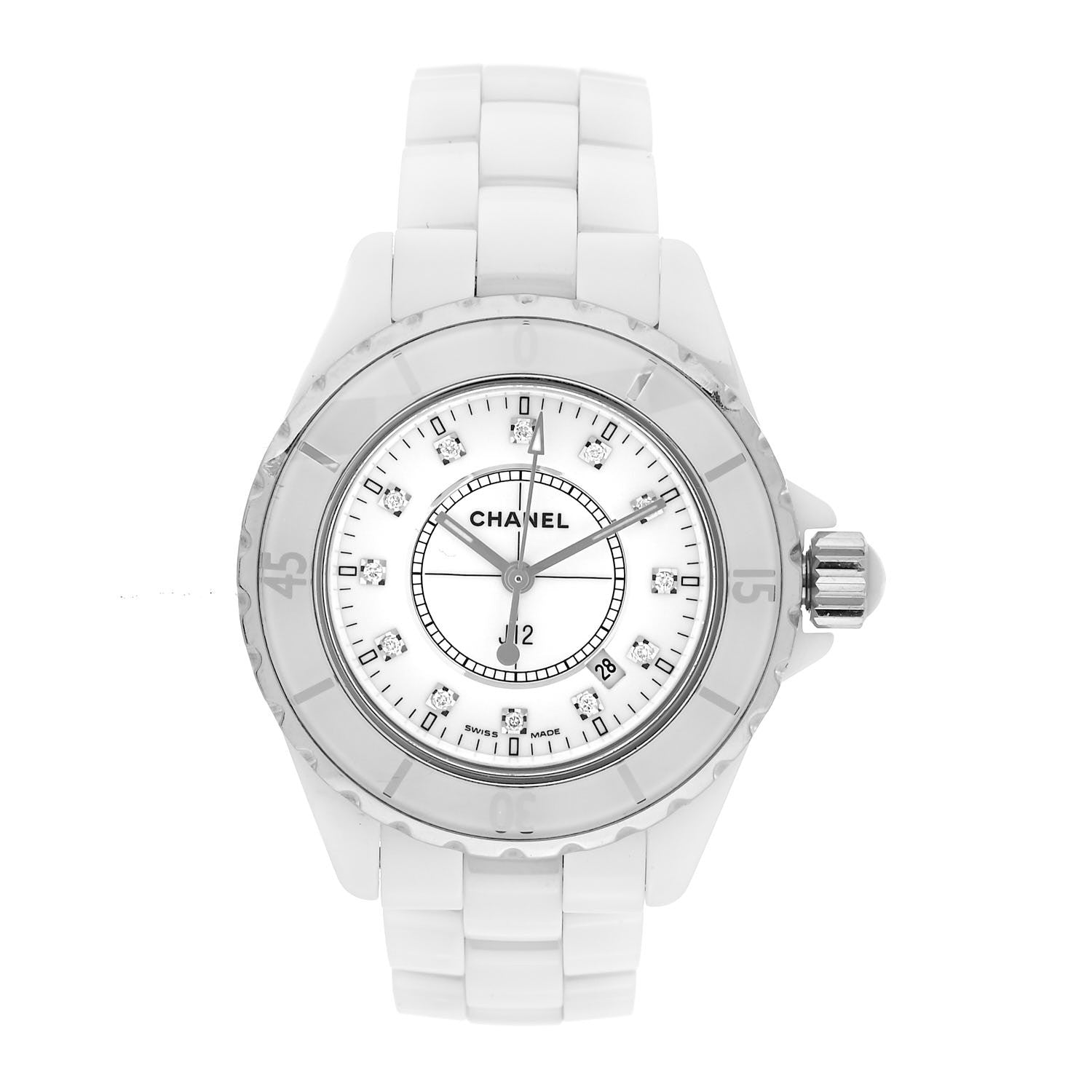 Chanel Stainless Steel Ceramic Diamond 33mm J12 Quartz Watch White 1 of 5
