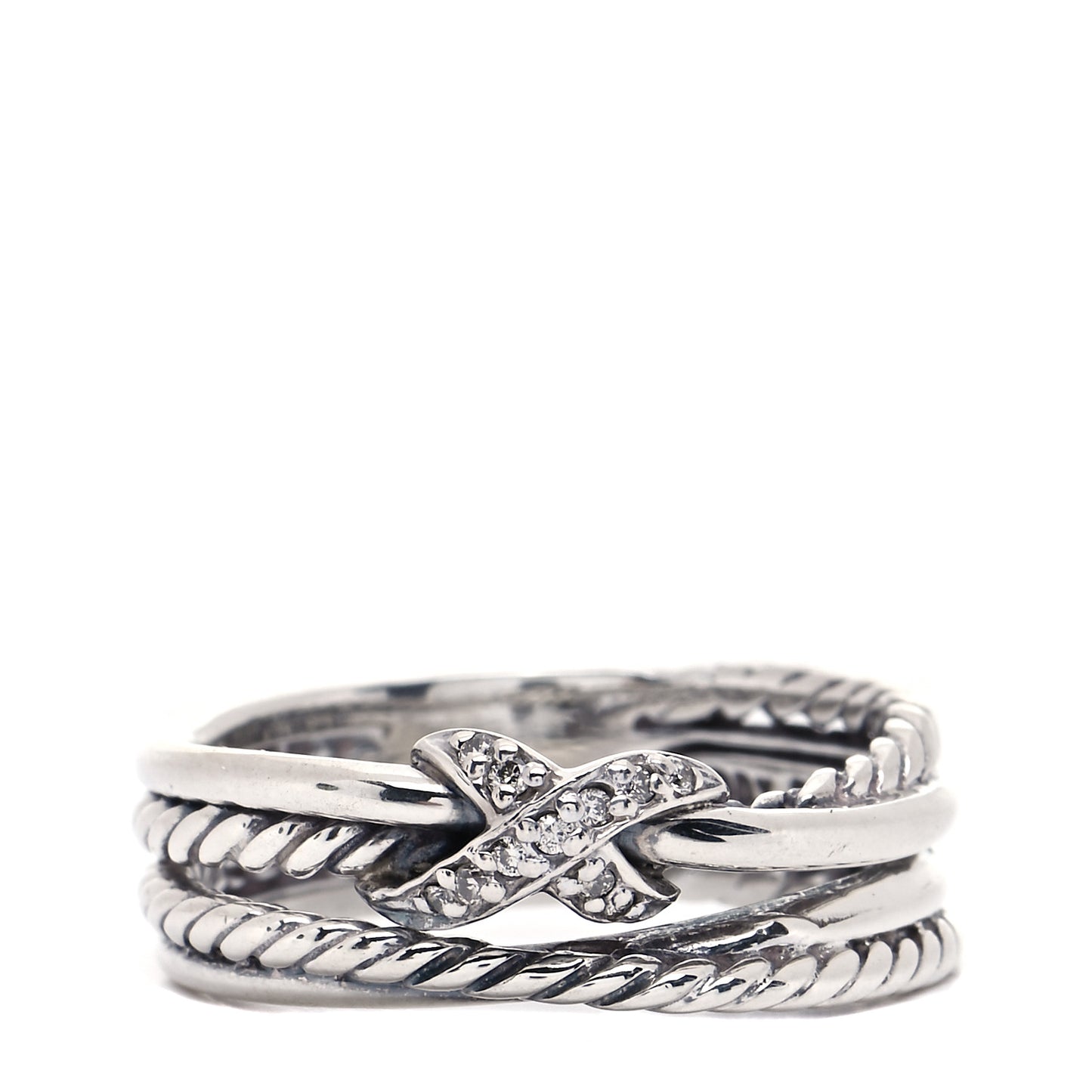 Sterling Silver Diamond X Crossover Ring 54 6.75