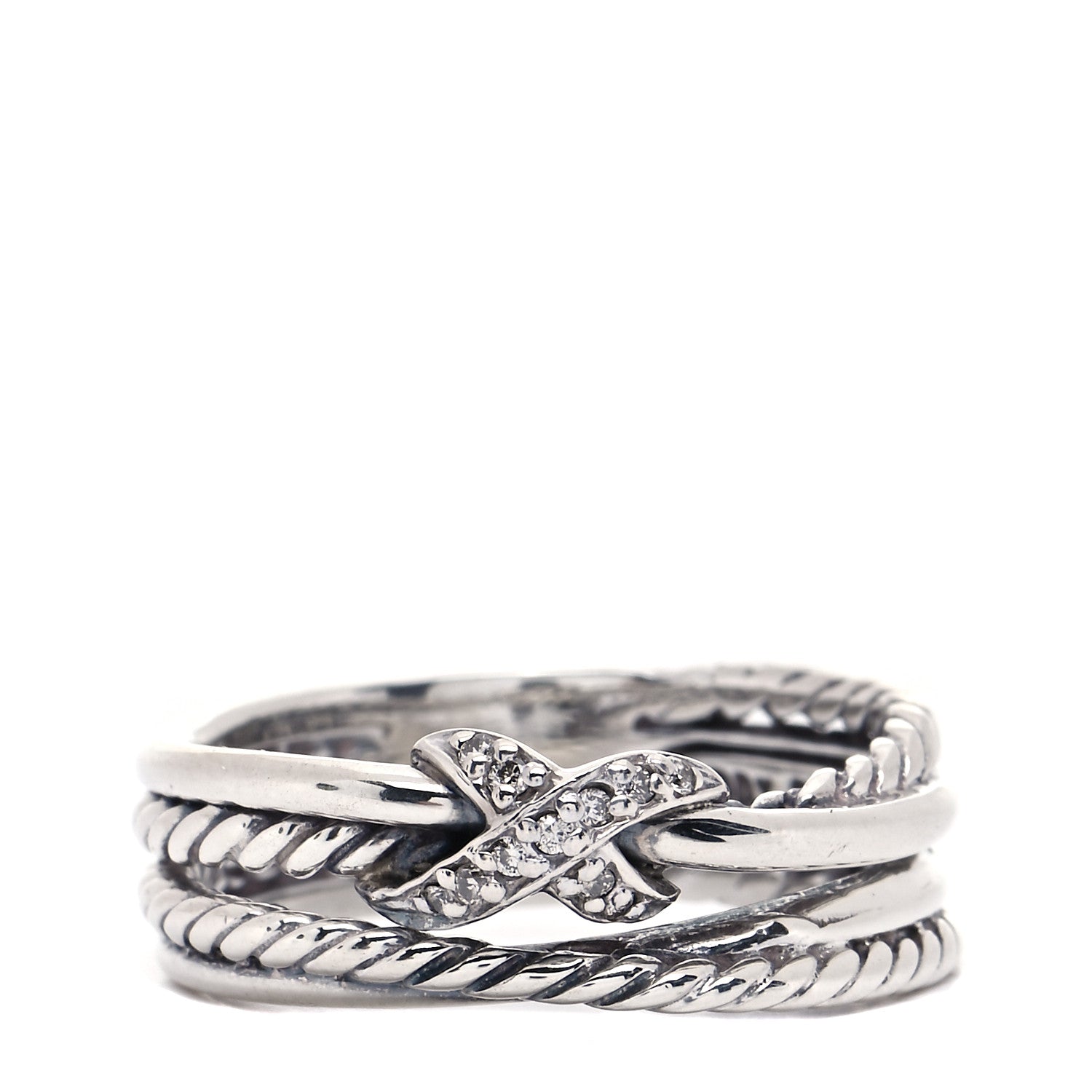 David Yurman Sterling Silver Diamond X Crossover Ring 54 6.75 1 of 4