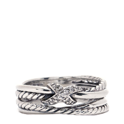 David Yurman Sterling Silver Diamond X Crossover Ring 54 6.75 1 of 4