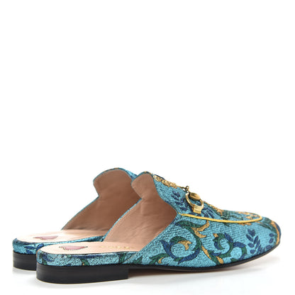 Gucci Iridescent Brocade Womens Princetown Slippers 35.5 Azure Multicolor Oro 4 of 9