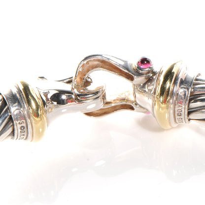 David Yurman Sterling Silver 18K Yellow Gold Diamond Pink Tourmaline 10mm Cable Buckle Bracelet 4 of 6
