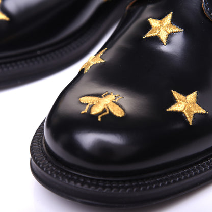 Gucci Patent Bee Star Embroidered Womens Derby Loafers 35 Black 13 of 14