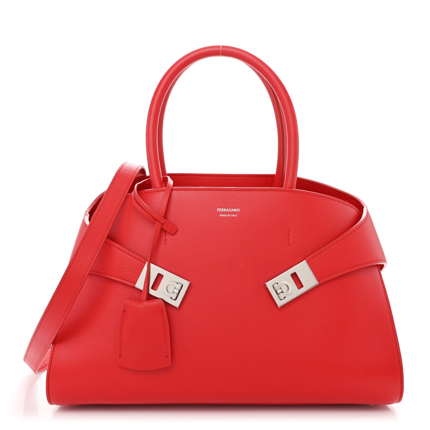 Natural Grain Calfskin Small Hug Bag Red