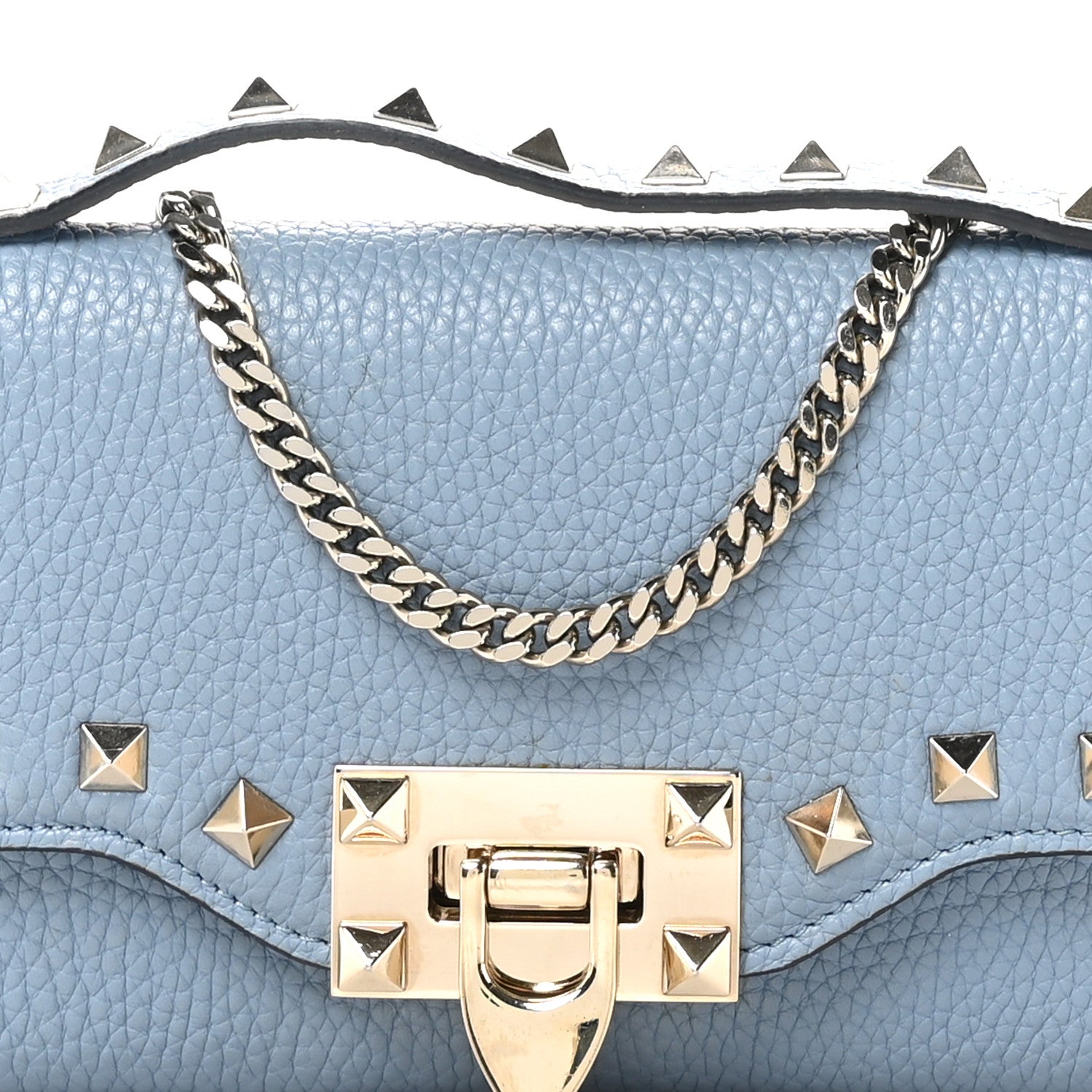 Valentino Garavani Pebbled Calfskin Rockstud Flip Lock Wallet On Chain Niagara 8 of 11