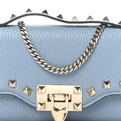Valentino Garavani Pebbled Calfskin Rockstud Flip Lock Wallet On Chain Niagara 8 of 11