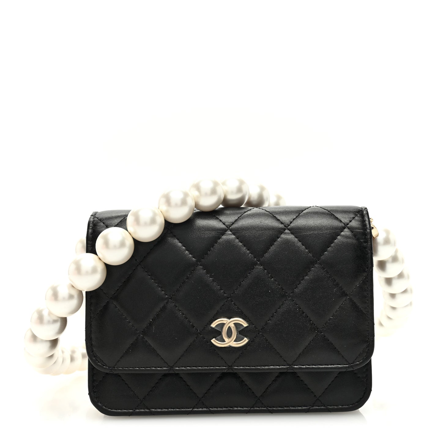 Calfskin Quilted Mini Maxi Pearls Wallet On Chain WOC Black