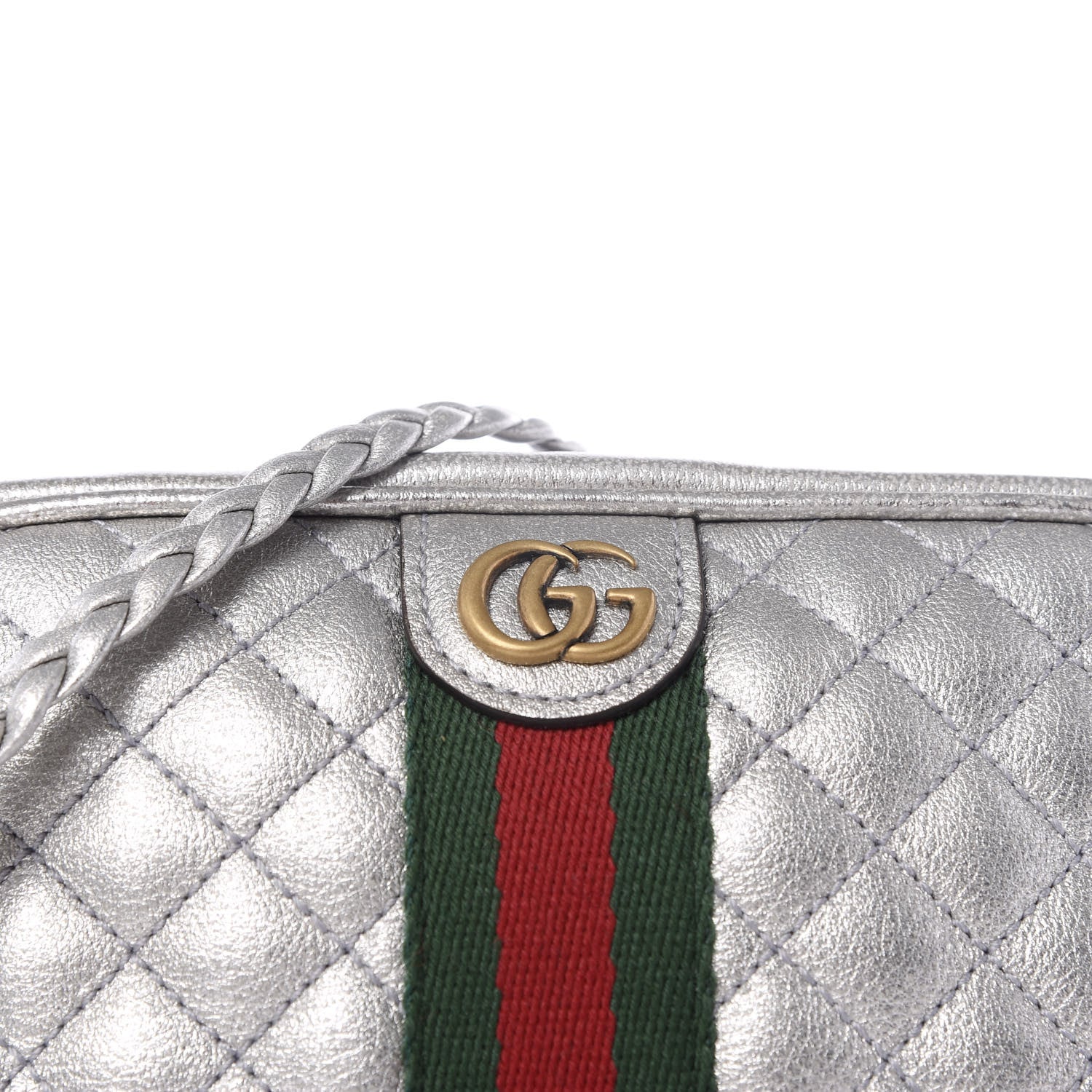 Gucci Laminated Nappa Web Trapuntata Mini GG Shoulder Bag Argento 9 of 10