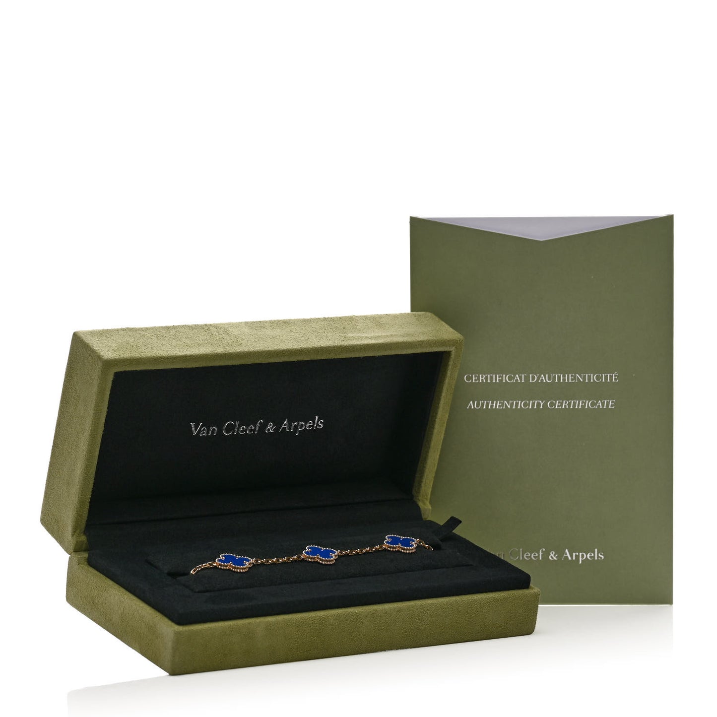 18K Yellow Gold Blue Agate 5 Motifs Vintage Alhambra Bracelet