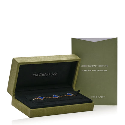 Van Cleef & Arpels 18K Yellow Gold Blue Agate 5 Motifs Vintage Alhambra Bracelet 5 of 5