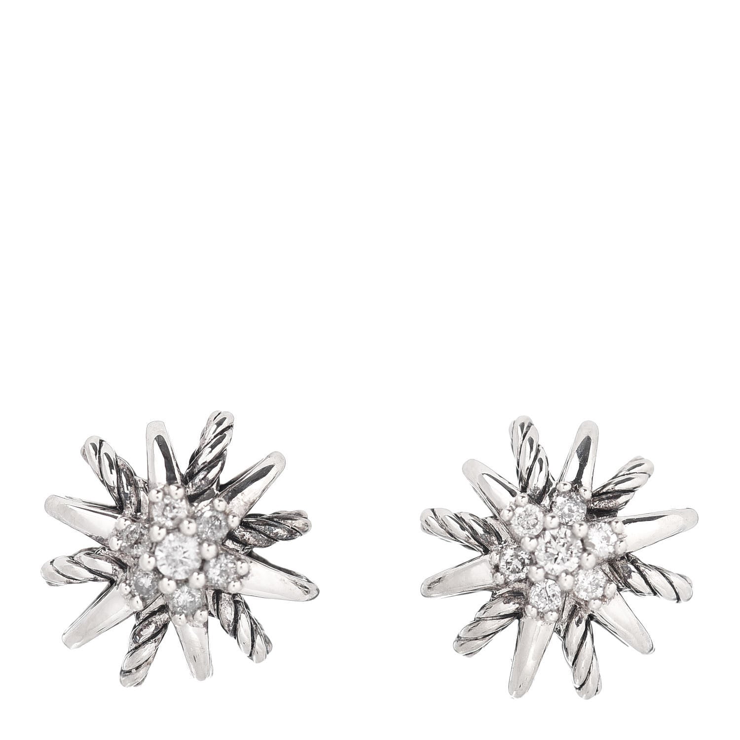 David Yurman Sterling Silver Diamond 10mm Starburst Earrings 1 of 4