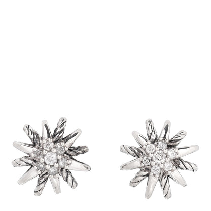 David Yurman Sterling Silver Diamond 10mm Starburst Earrings 1 of 4