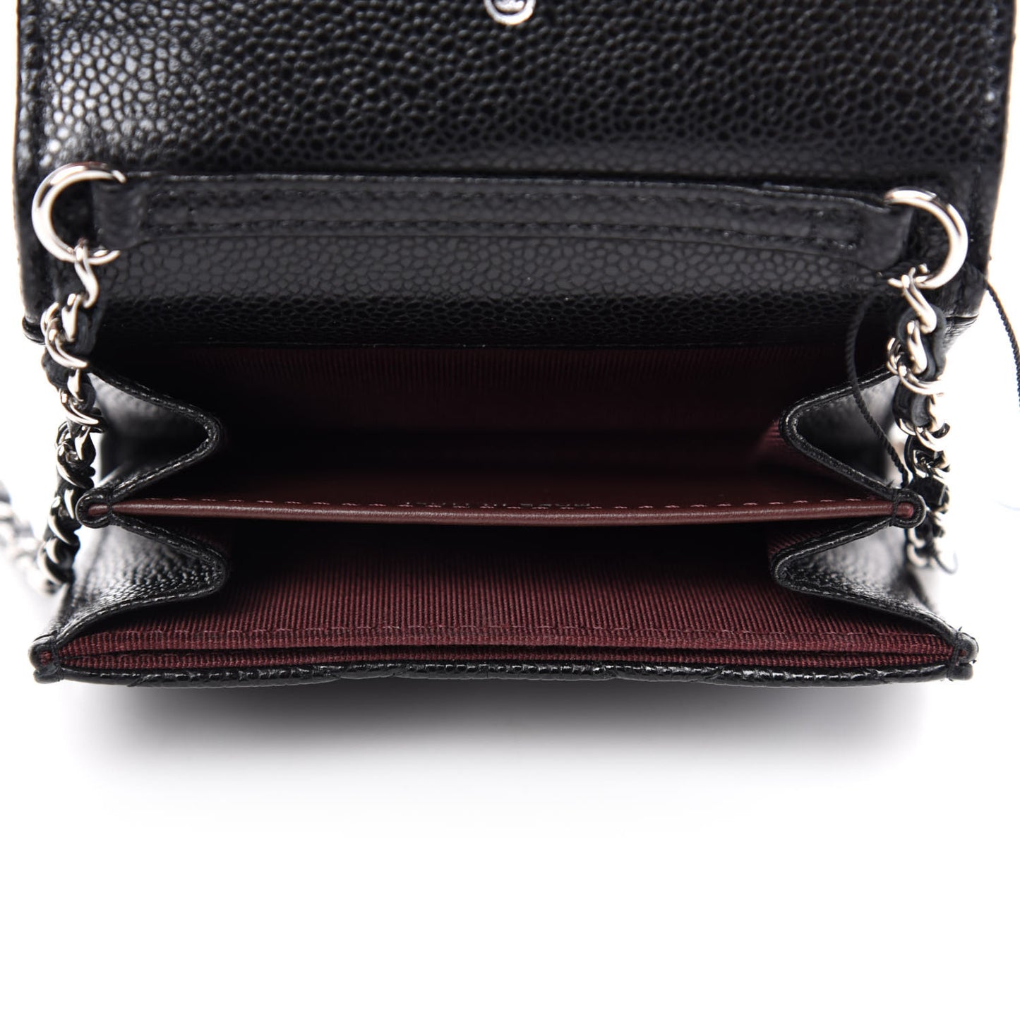 Caviar Quilted Flap Card Holder On Chain Black