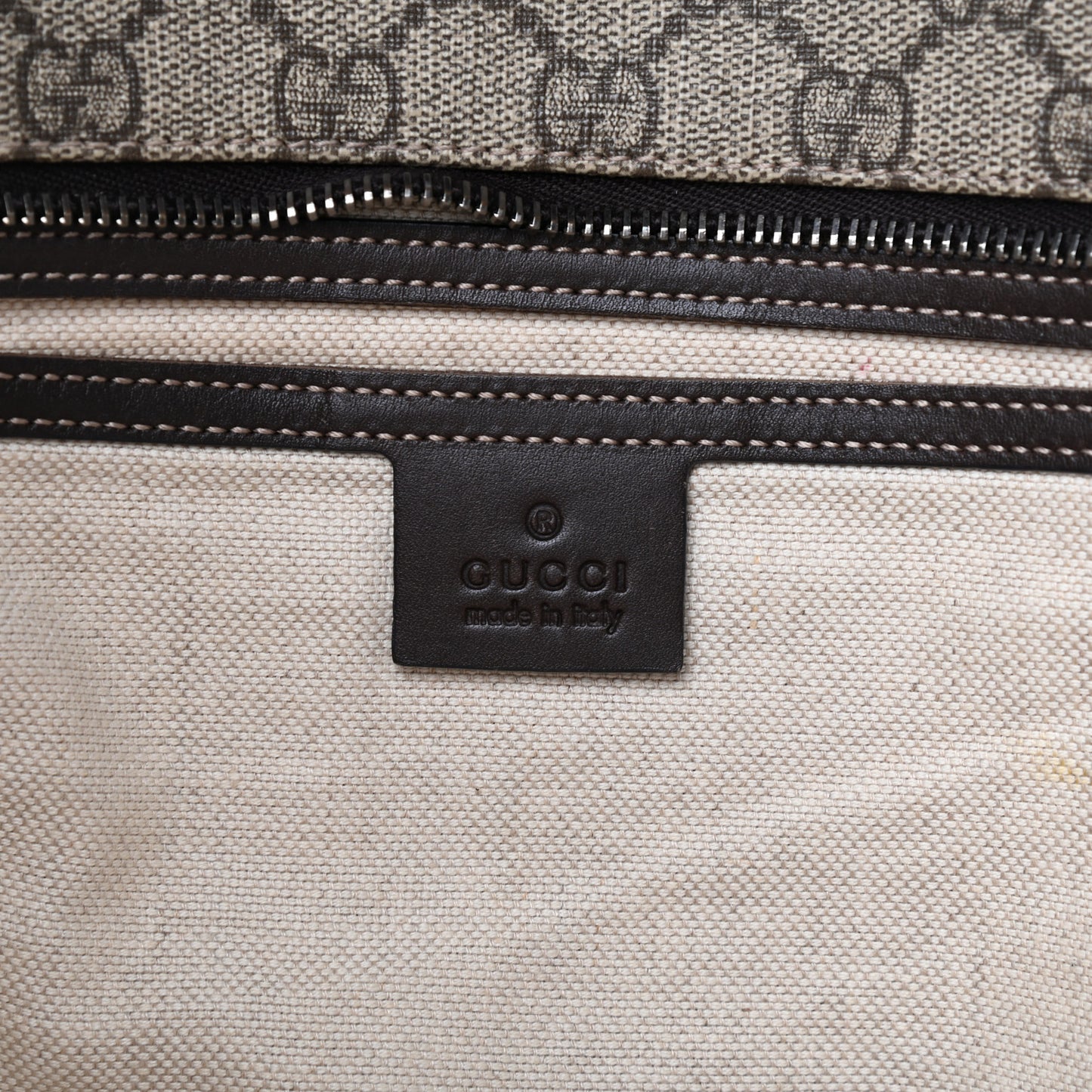 GG Supreme Monogram Medium Zippered Shopping Tote Dark Brown