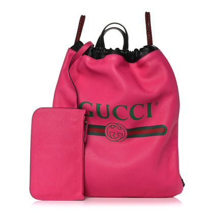 Gucci Grained Calfskin Logo Drawstring Backpack Box Pink Green Black 1 of 12