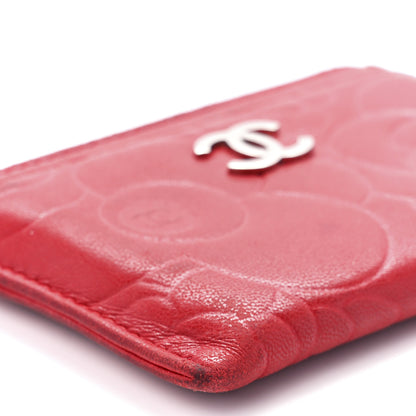 Chanel Lambskin Camellia Embossed Card Holder Red 10 of 12