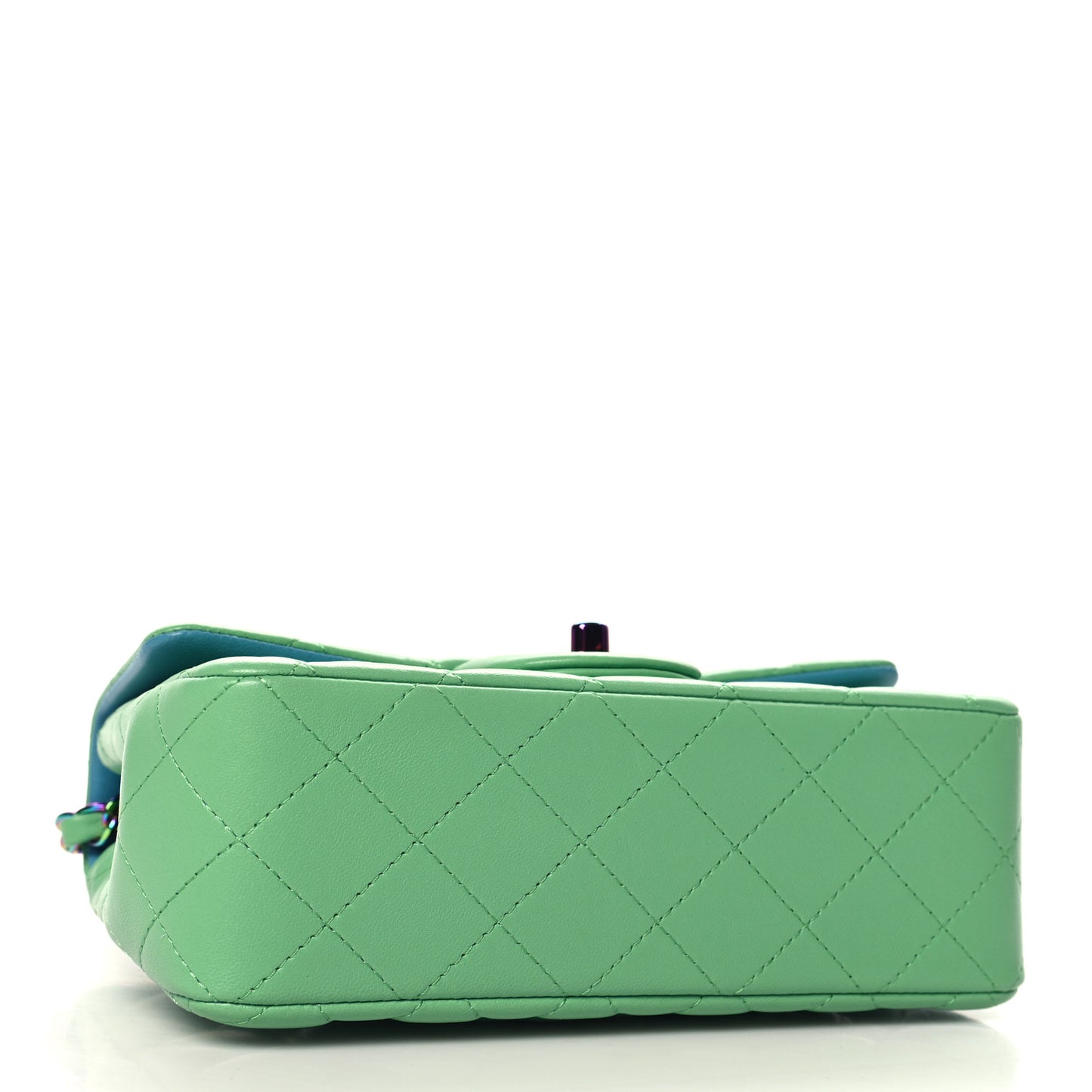 Lambskin Quilted Mini Rectangular Flap Green Blue